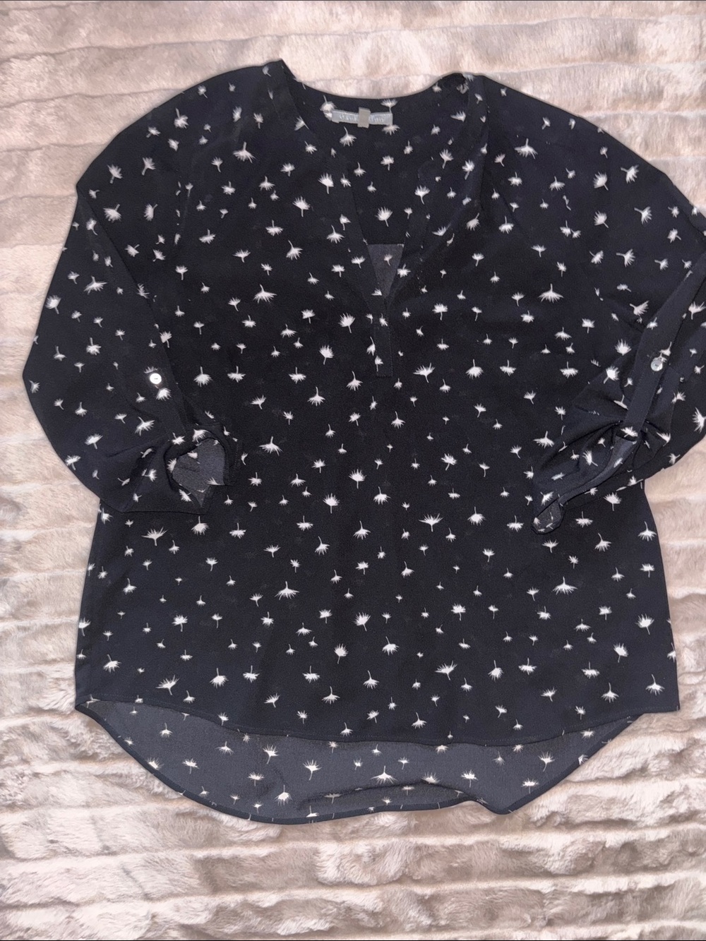 Daniel Rainn Black Floral Dandelion Print V-Neck Blouse